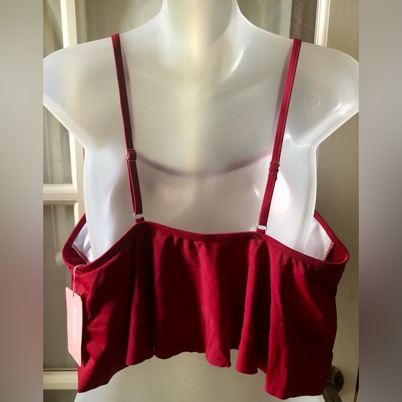 Women’s ruffle flounce burgundy red spaghetti strap bikini top in size xxl - Picture 3 of 4